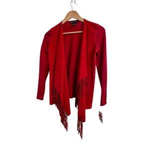NWT INC International Concepts Red Fringe Open Front‎ Faux Suede Cardigan Petite